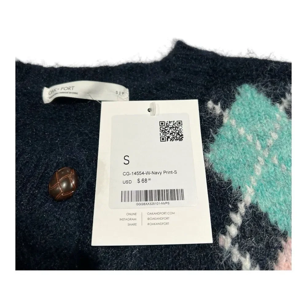 OAK‎ + FORT Cozy Knit Oversized Cardigan Women's CG-14554-W-Navy Print-S NWT $68